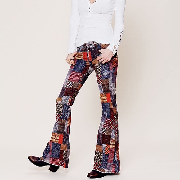 FREE PEOPLE PATCHWORK FLARE CORDS NEW W TAGS - Picture 2 of 9